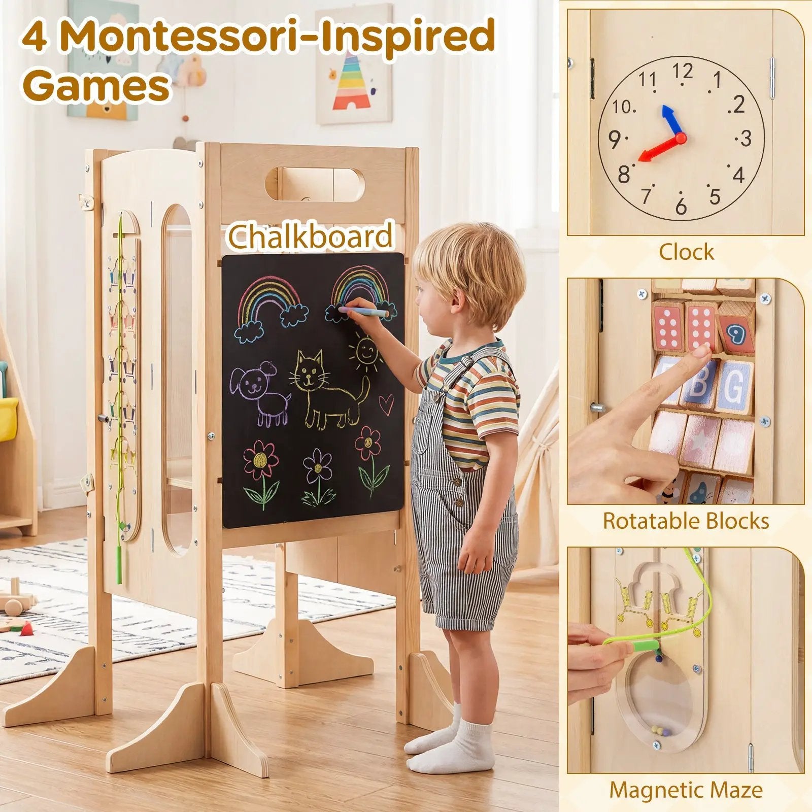 Foldable Toddler Tower with 2-Step Stool and Safety Net for 3+ Years Old by DirectDeals