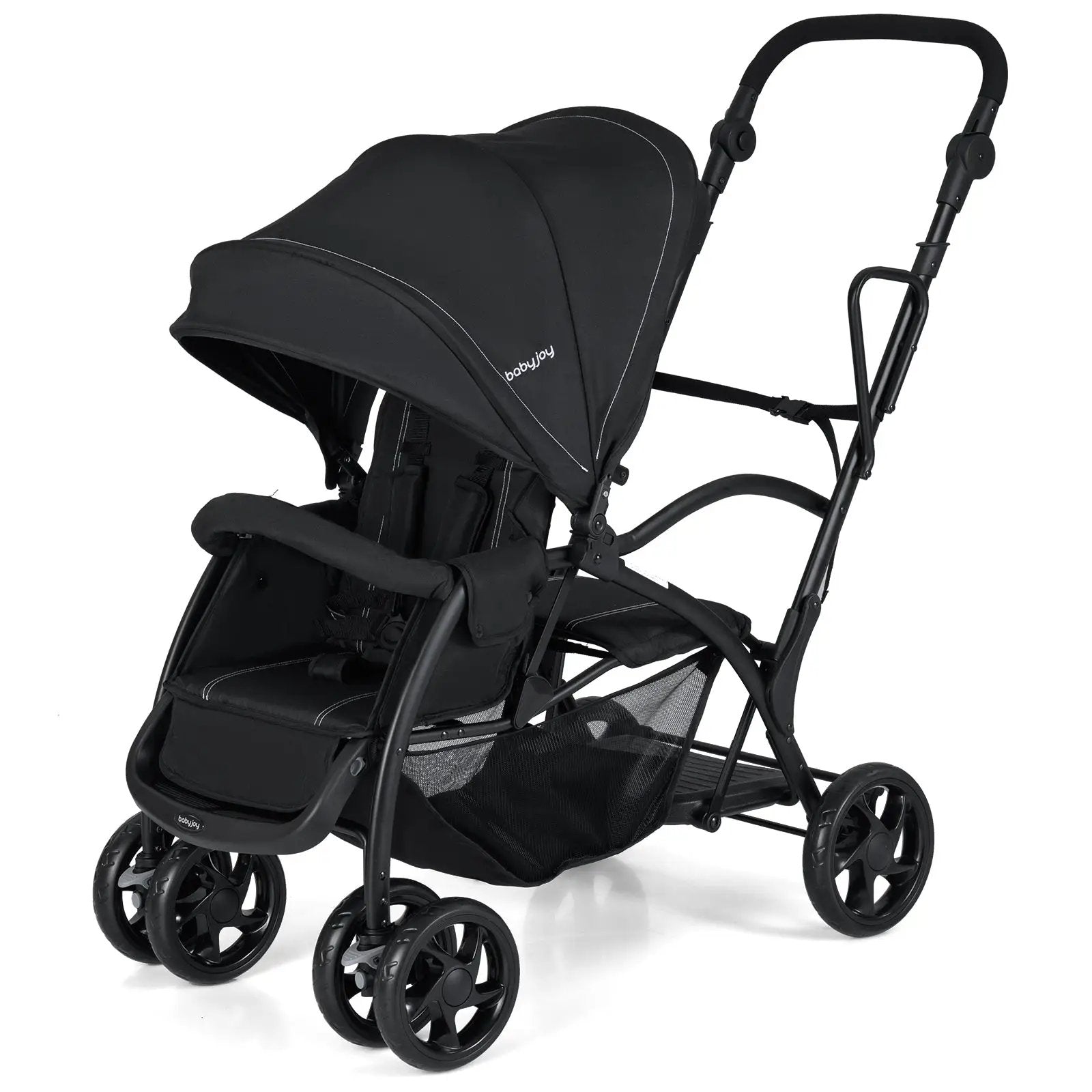 Foldable Twin Tandem Stroller Sit and Stand Double Stroller with Adjustable Handle Bar-Black by DirectDeals