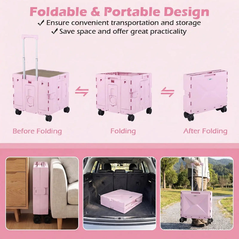 Foldable Utility Cart on 4 Rotate Wheels with Cup Holder by DirectDeals