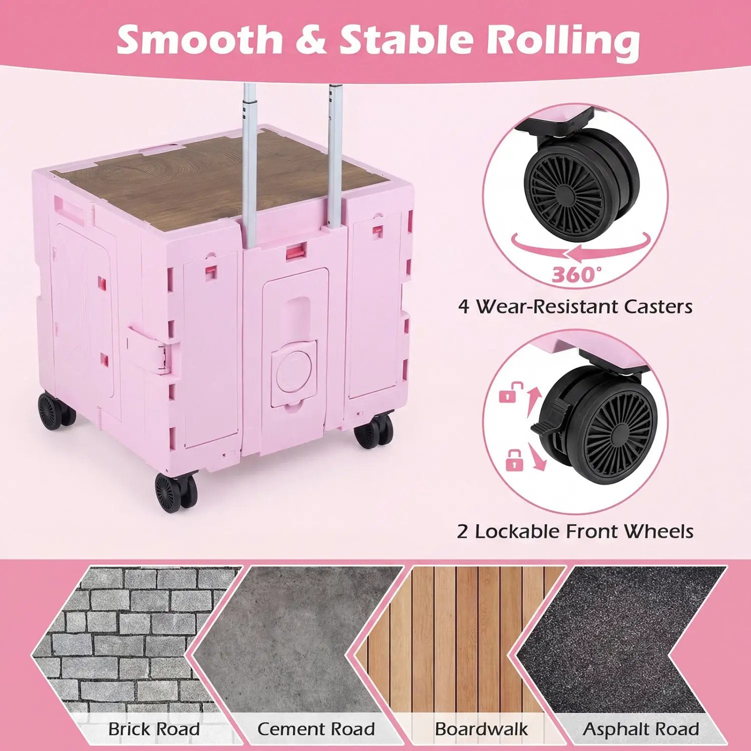 Foldable Utility Cart on 4 Rotate Wheels with Cup Holder by DirectDeals