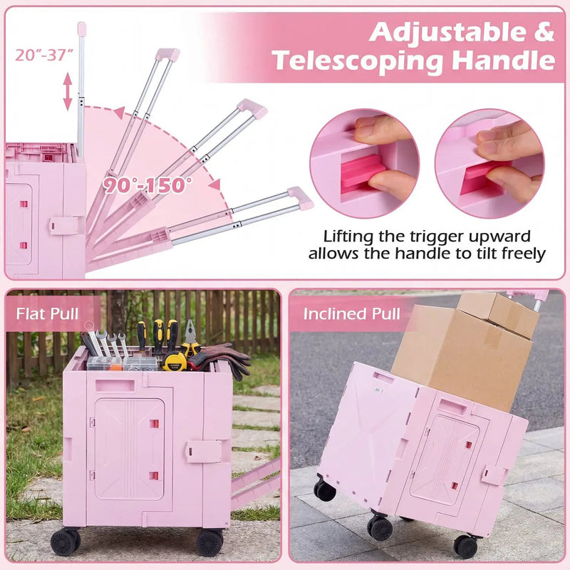 Foldable Utility Cart on 4 Rotate Wheels with Cup Holder by DirectDeals