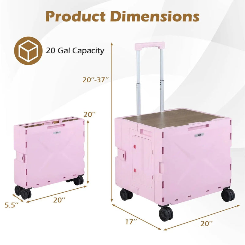 Foldable Utility Cart on 4 Rotate Wheels with Cup Holder by DirectDeals