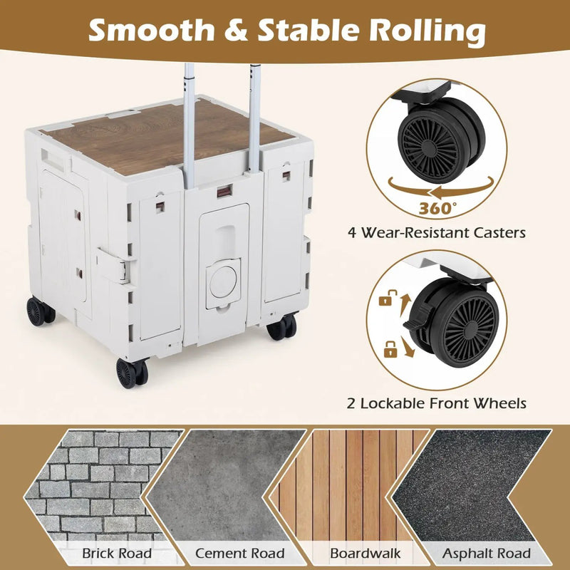 Foldable Utility Cart on 4 Rotate Wheels with Cup Holder by DirectDeals