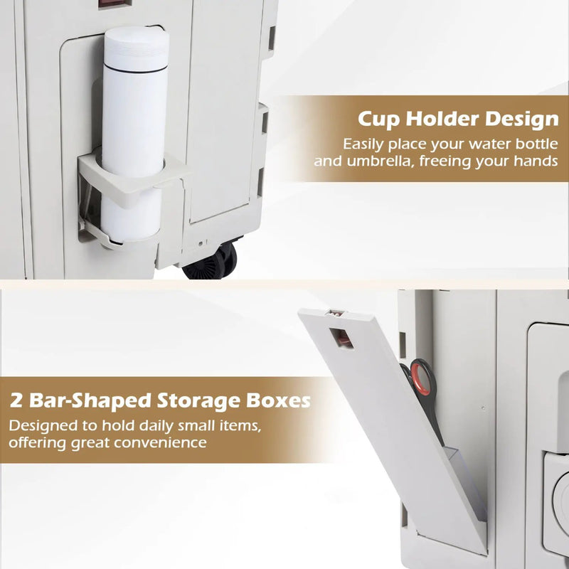 Foldable Utility Cart on 4 Rotate Wheels with Cup Holder by DirectDeals