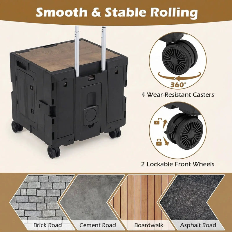 Foldable Utility Cart on 4 Rotate Wheels with Cup Holder by DirectDeals