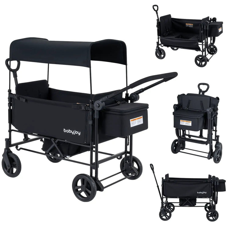 Foldable Wagon Stroller for 2 Kids with Removable Canopy and Adjustable Push Handle by DirectDeals