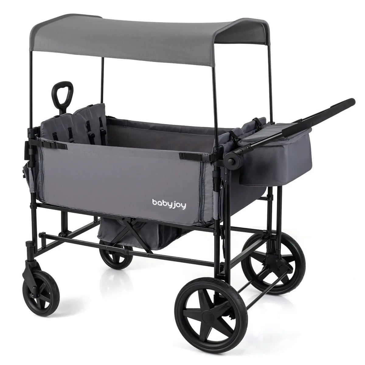 Foldable Wagon Stroller for 4 Kids with Removable Canopy and Adjustable Push by DirectDeals
