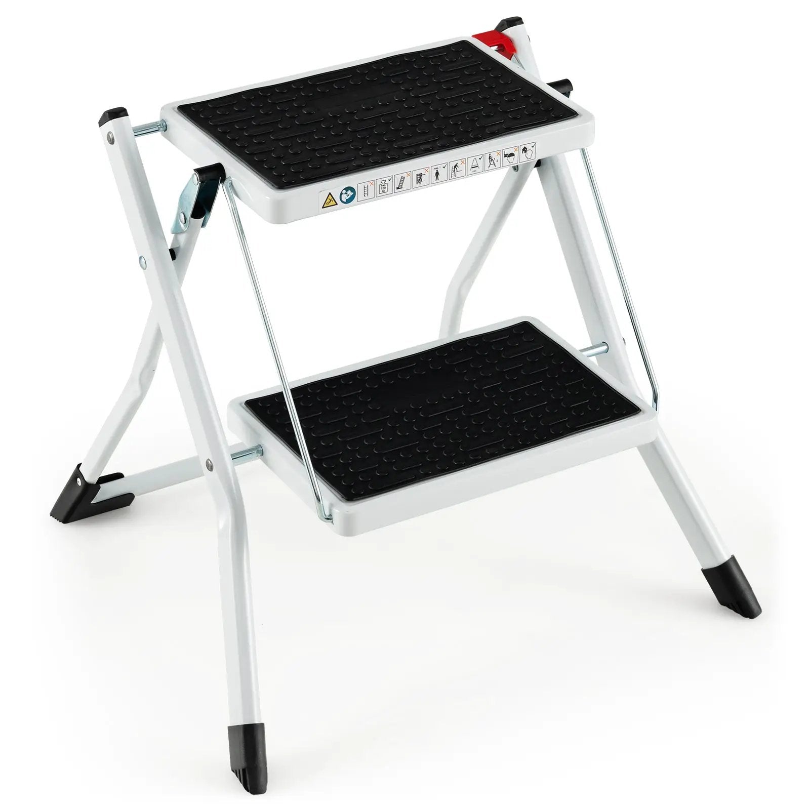 Folding 2 Step Ladder wiht Anti-Slip Pedal and Large Foot Pads-Black & White by DirectDeals