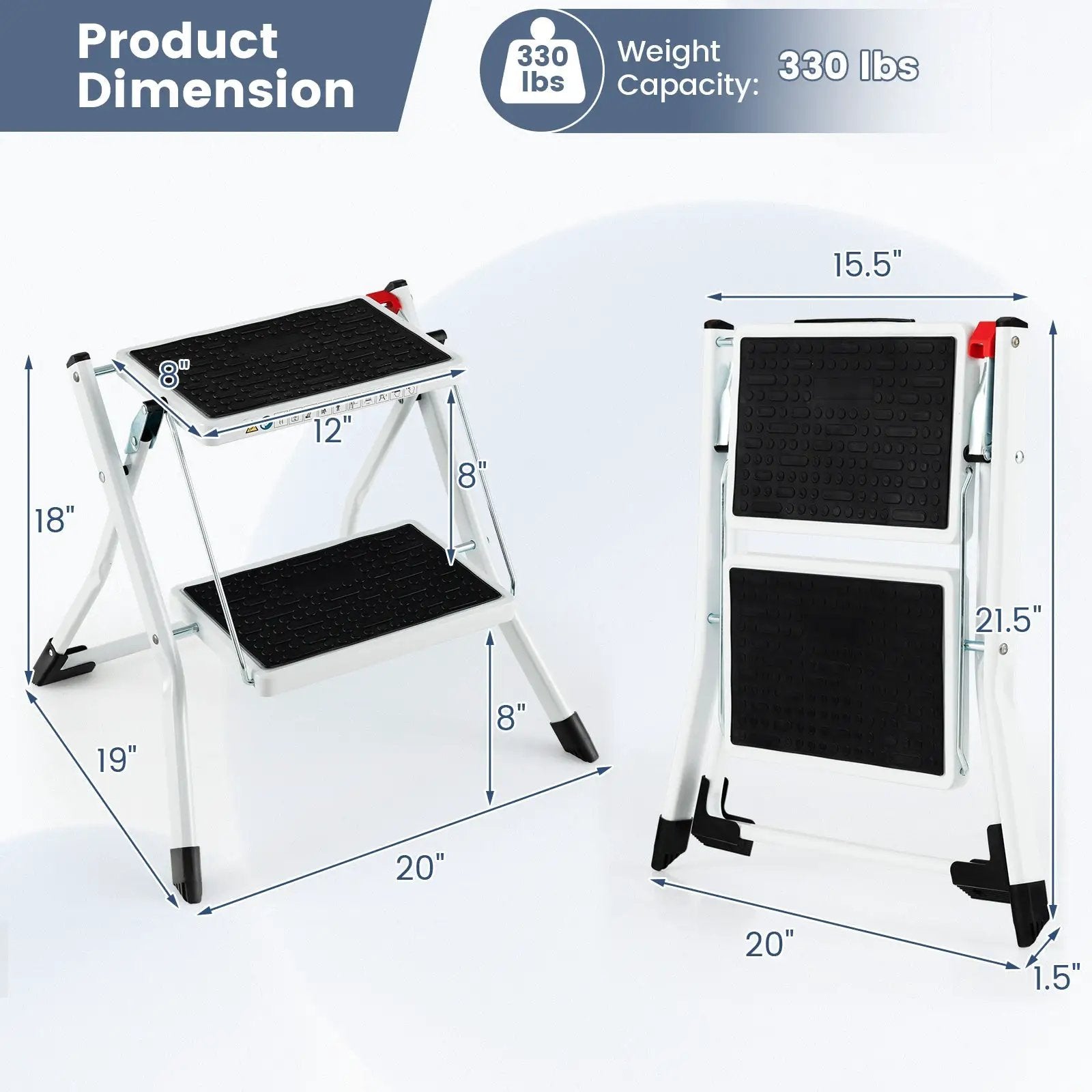 Folding 2 Step Ladder wiht Anti-Slip Pedal and Large Foot Pads-Black & White by DirectDeals