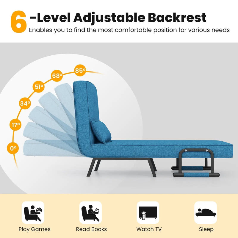 Folding 6 Position Convertible Sleeper Bed Armchair Lounge Couch with Pillow by DirectDeals