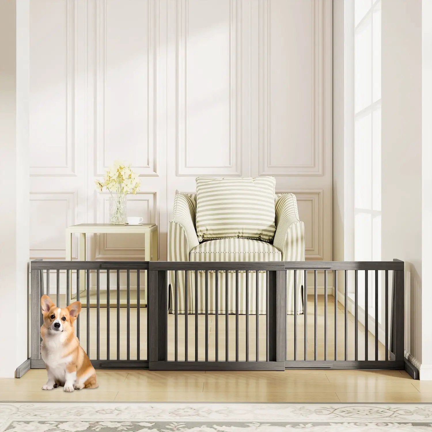 Adjustable 3-Panel Wood Pet Gate - Foldable Dog Fence by DirectDeals