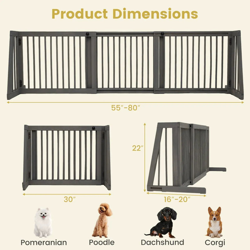 Adjustable 3-Panel Wood Pet Gate - Foldable Dog Fence by DirectDeals