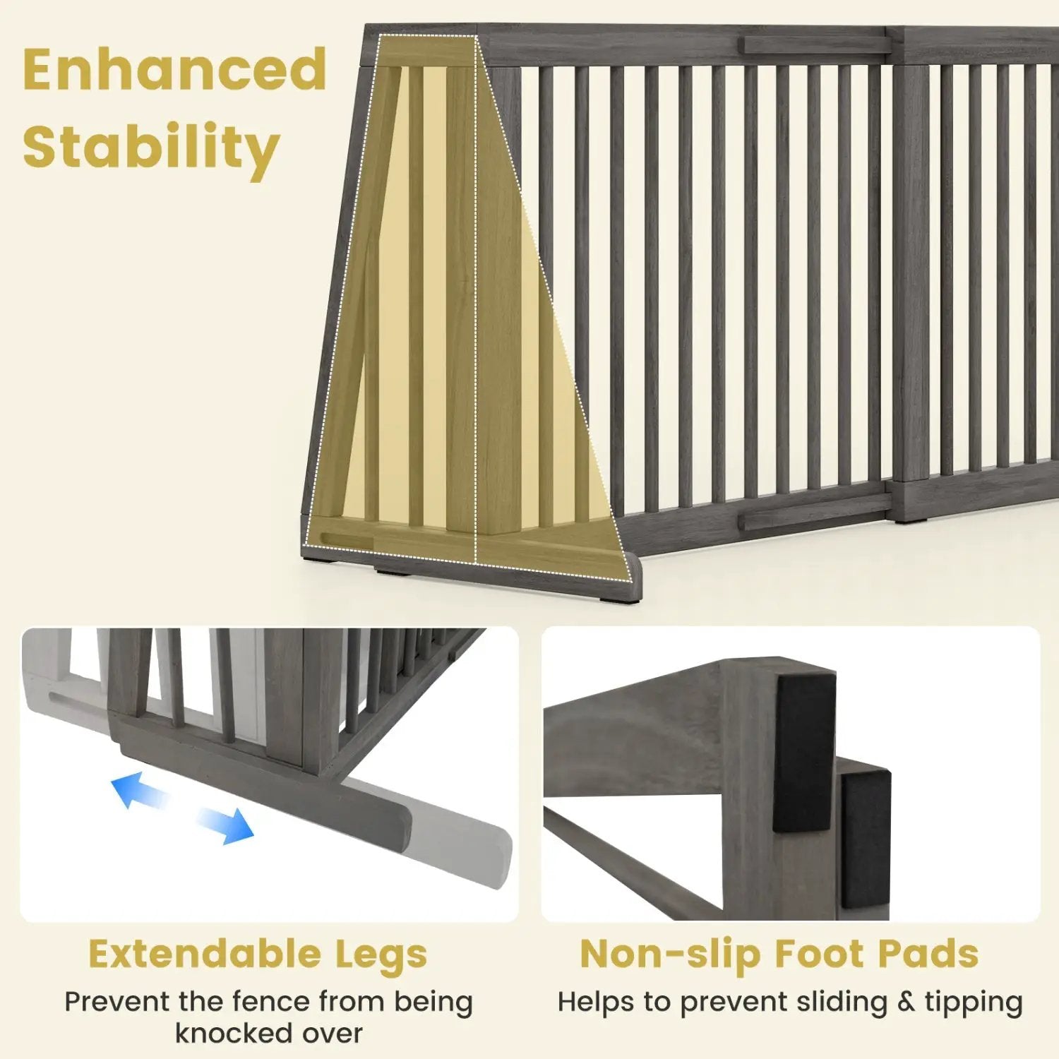 Adjustable 3-Panel Wood Pet Gate - Foldable Dog Fence by DirectDeals