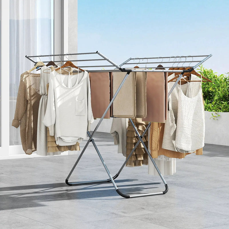Folding Aluminum Clothes Drying Rack with 2 Side Wings by DirectDeals
