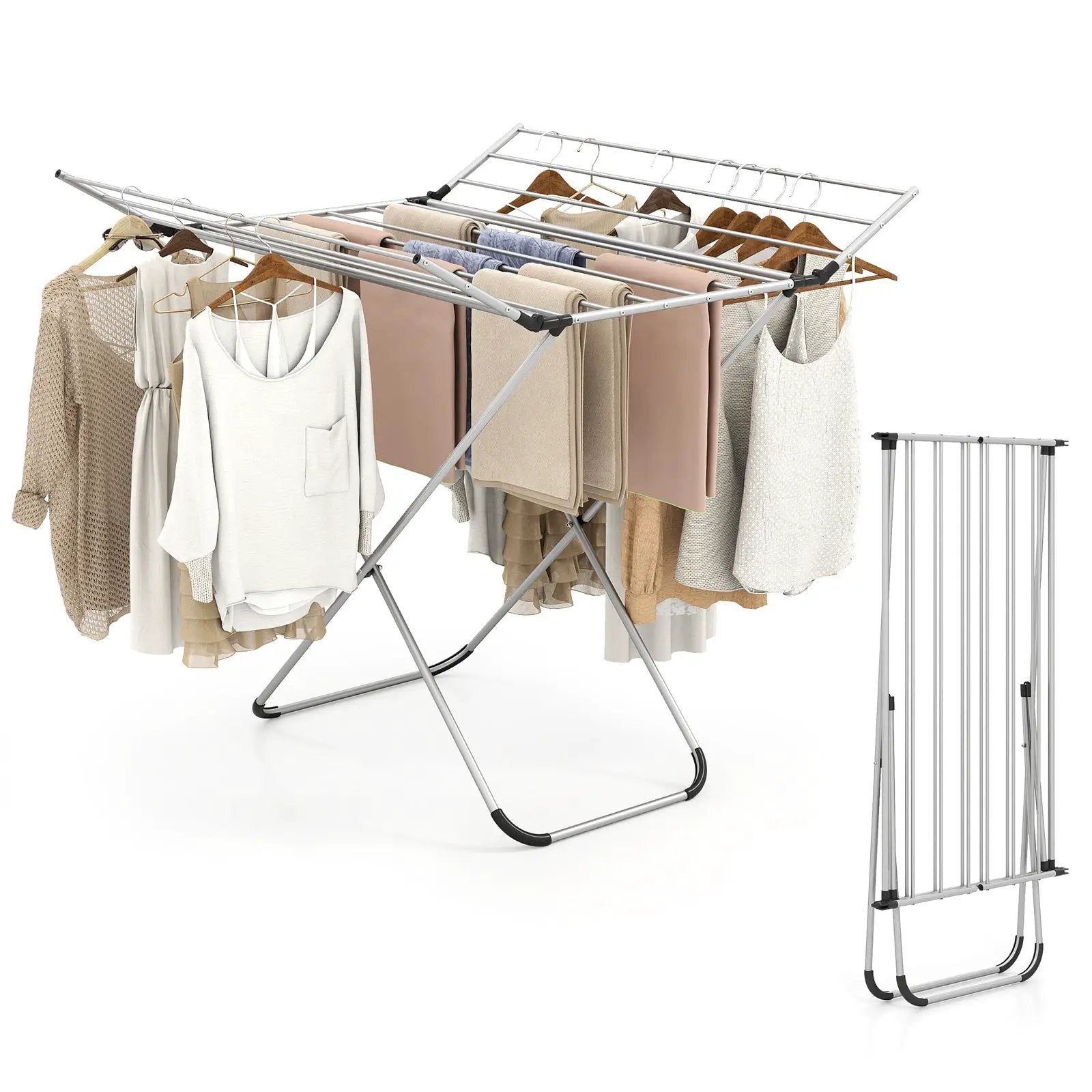 Folding Aluminum Clothes Drying Rack with 2 Side Wings by DirectDeals