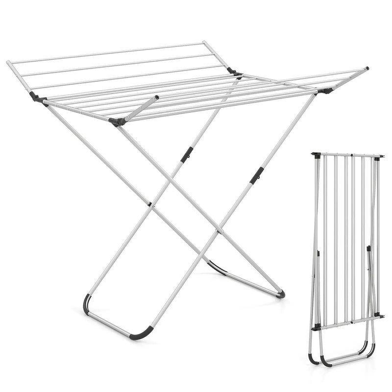 Folding Aluminum Clothes Drying Rack with 2 Side Wings by DirectDeals