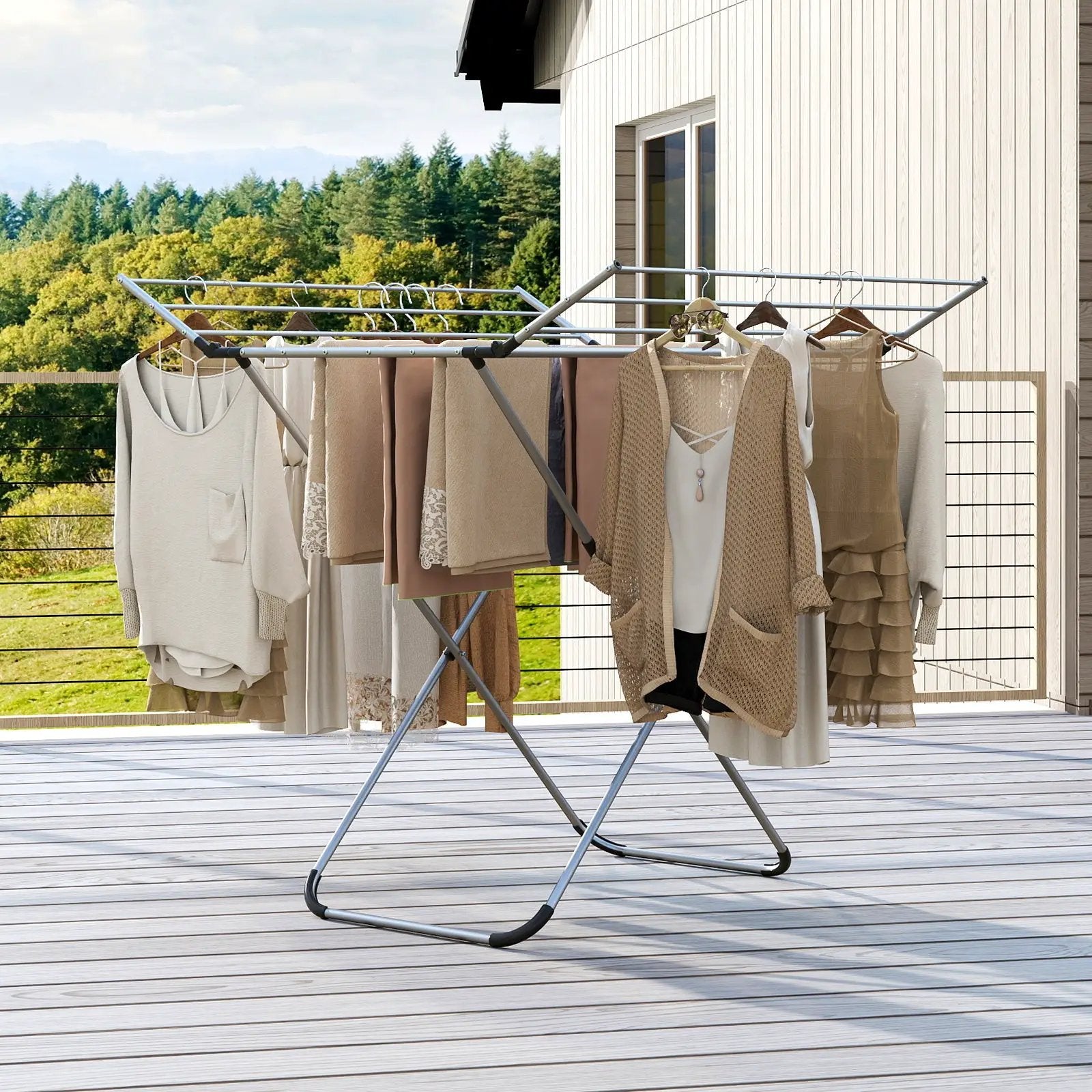 Folding Aluminum Clothes Drying Rack with 2 Side Wings by DirectDeals