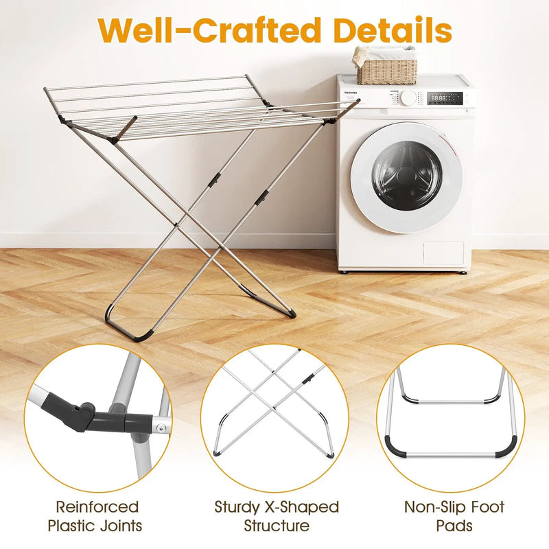Folding Aluminum Clothes Drying Rack with 2 Side Wings by DirectDeals