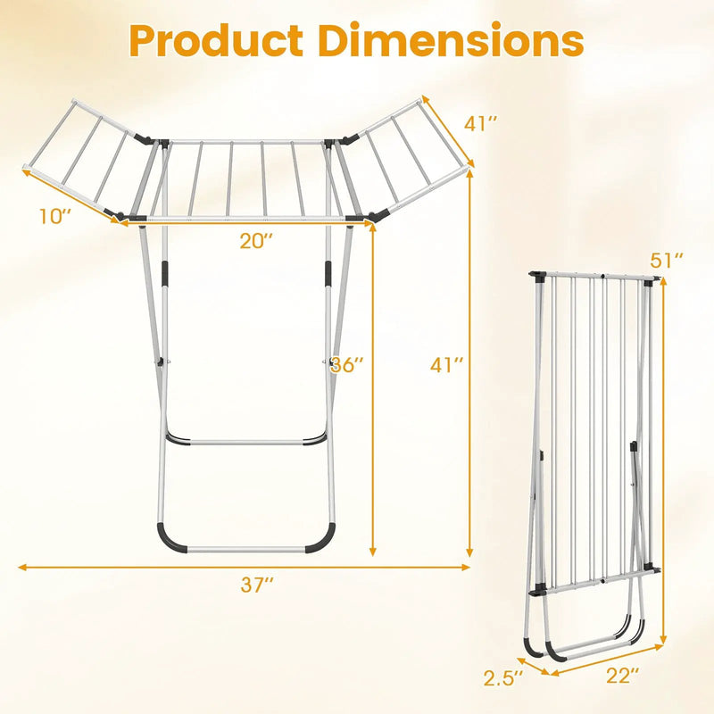 Folding Aluminum Clothes Drying Rack with 2 Side Wings by DirectDeals