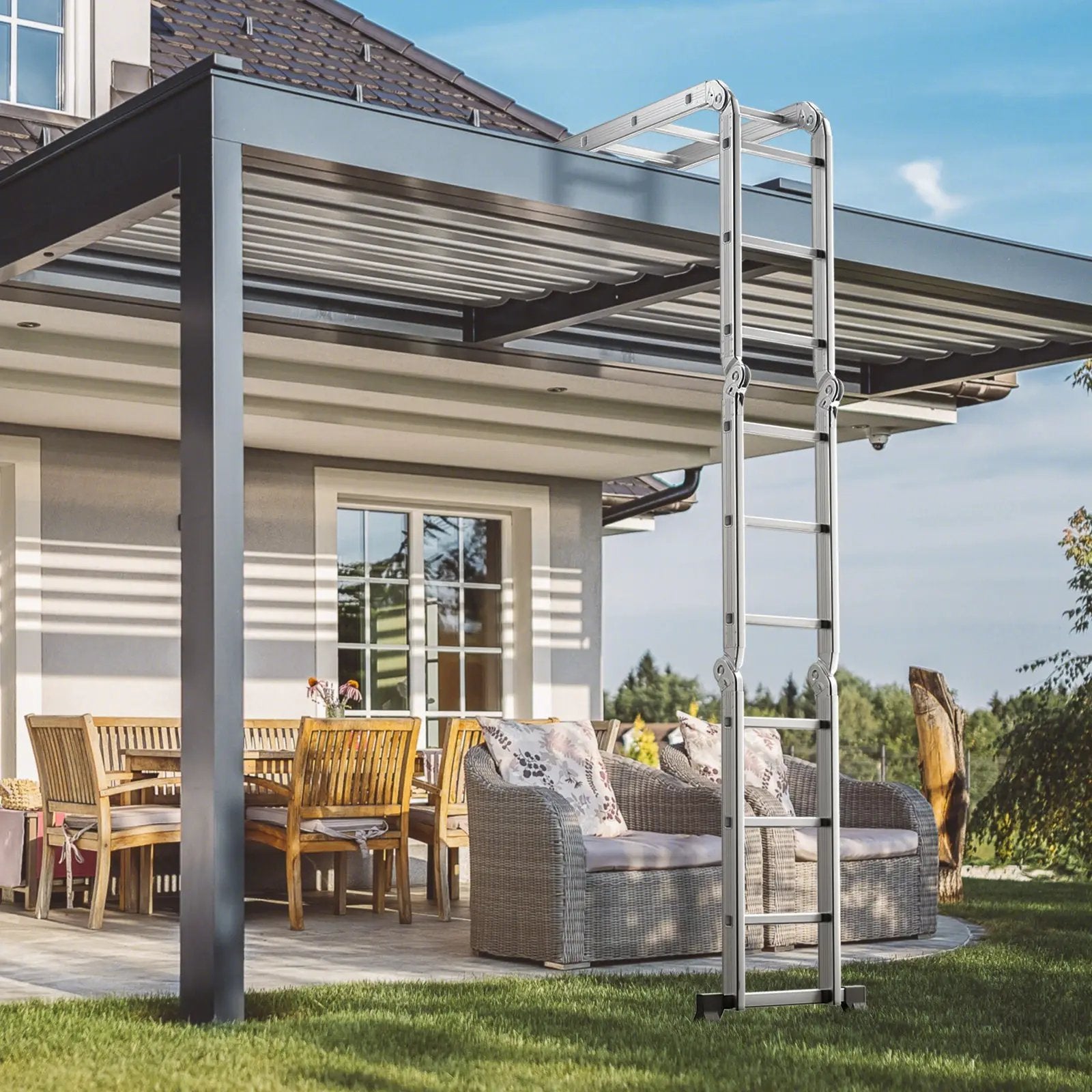 7-in-1 Folding Aluminum Ladder with Anti-Skid Pedal by DirectDeals