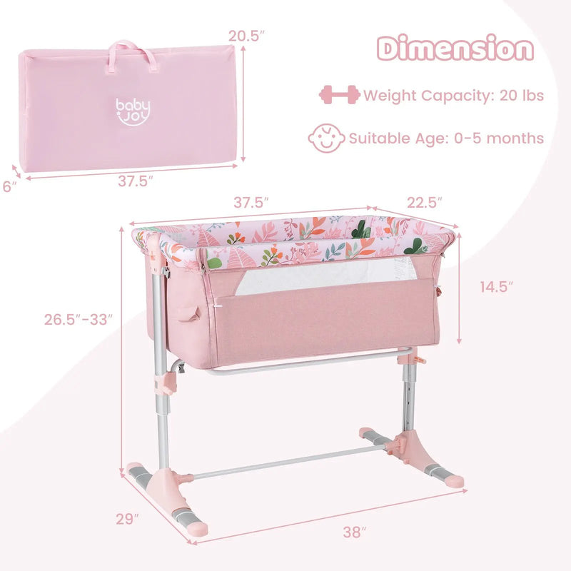Folding Baby Bassinet Bedside Sleeper with 4 Adjustable Heights-Pink by DirectDeals
