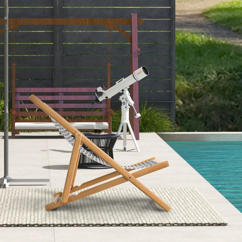 Folding Bamboo Sling Chair with Adjustable Backrest and Canvas-Natural by DirectDeals