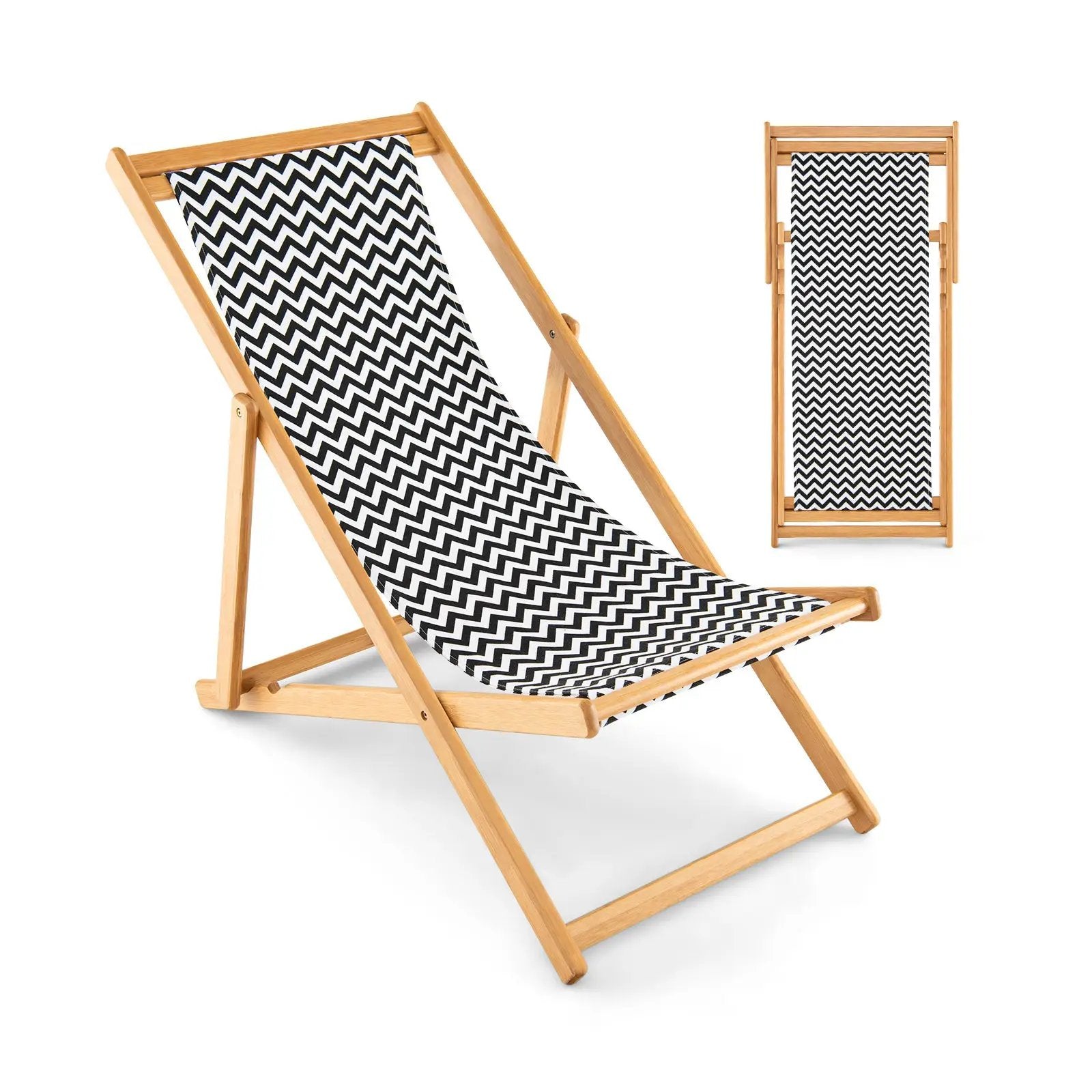 Folding Bamboo Sling Chair with Adjustable Backrest and Canvas-Natural by DirectDeals