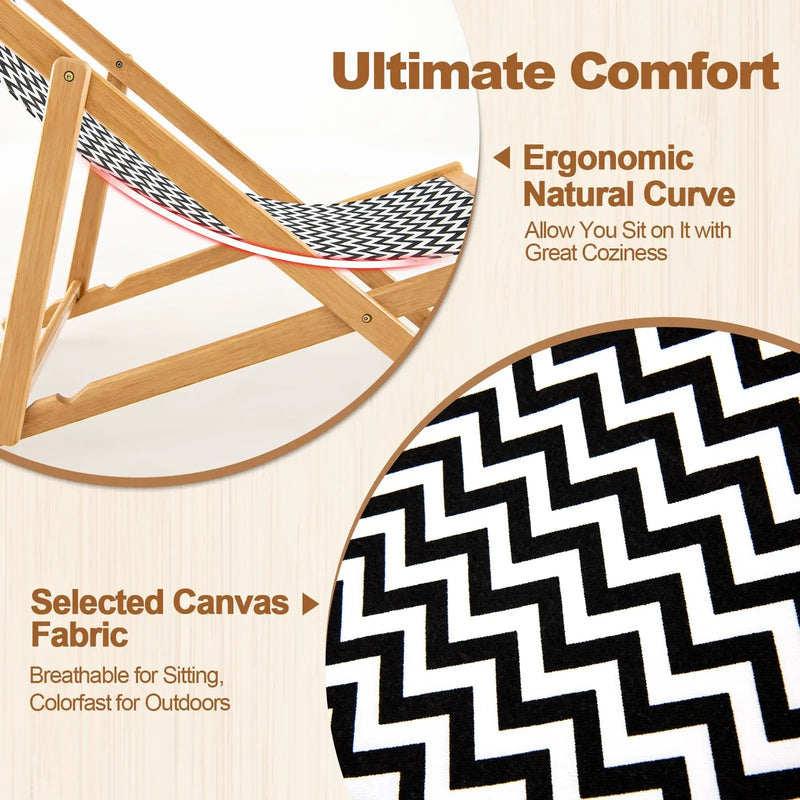 Folding Bamboo Sling Chair with Adjustable Backrest and Canvas-Natural by DirectDeals