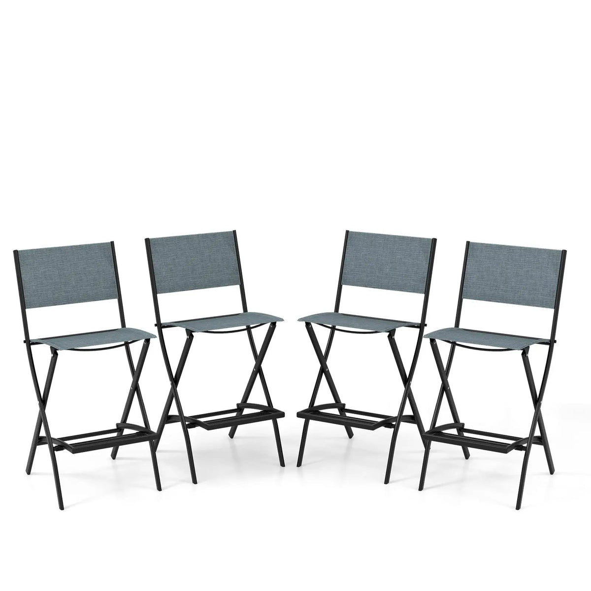 Outdoor Folding Bar Height Stool Set of 4 with Metal Frame and Footrest by DirectDeals