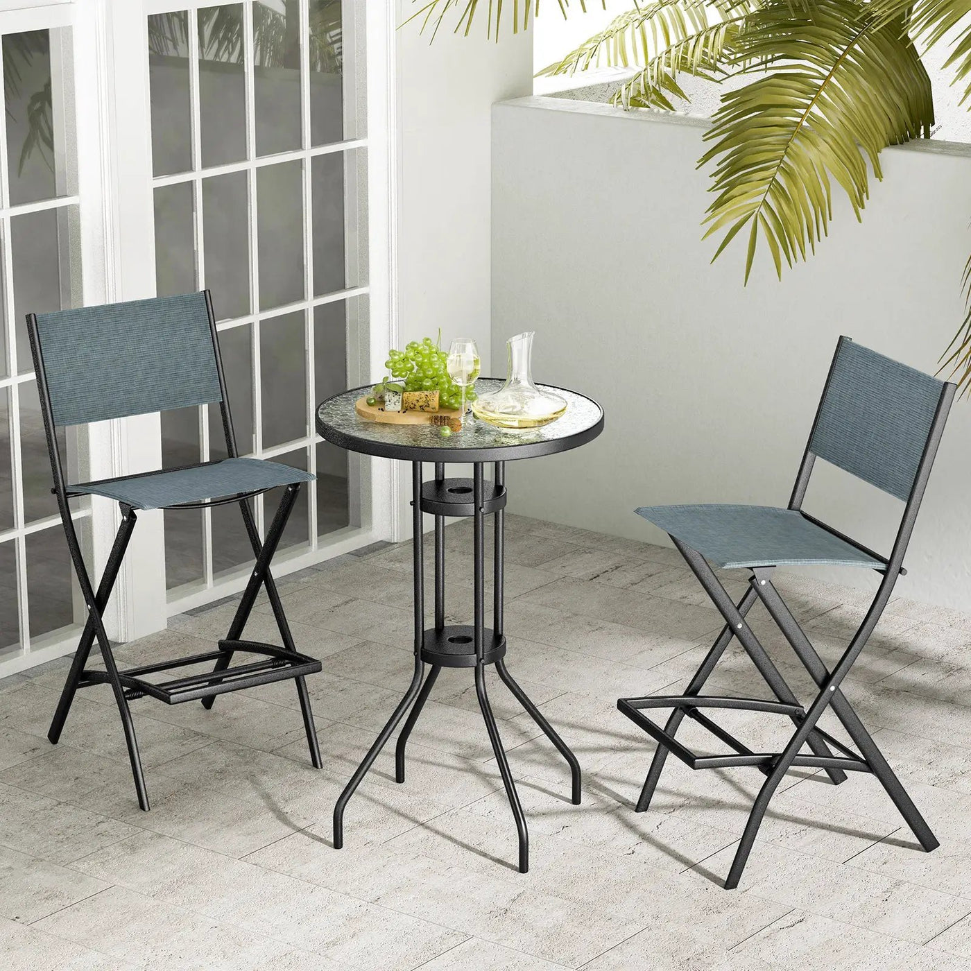 Folding Bar Stools Set of 2 Backrest Humanized Footrest by DirectDeals
