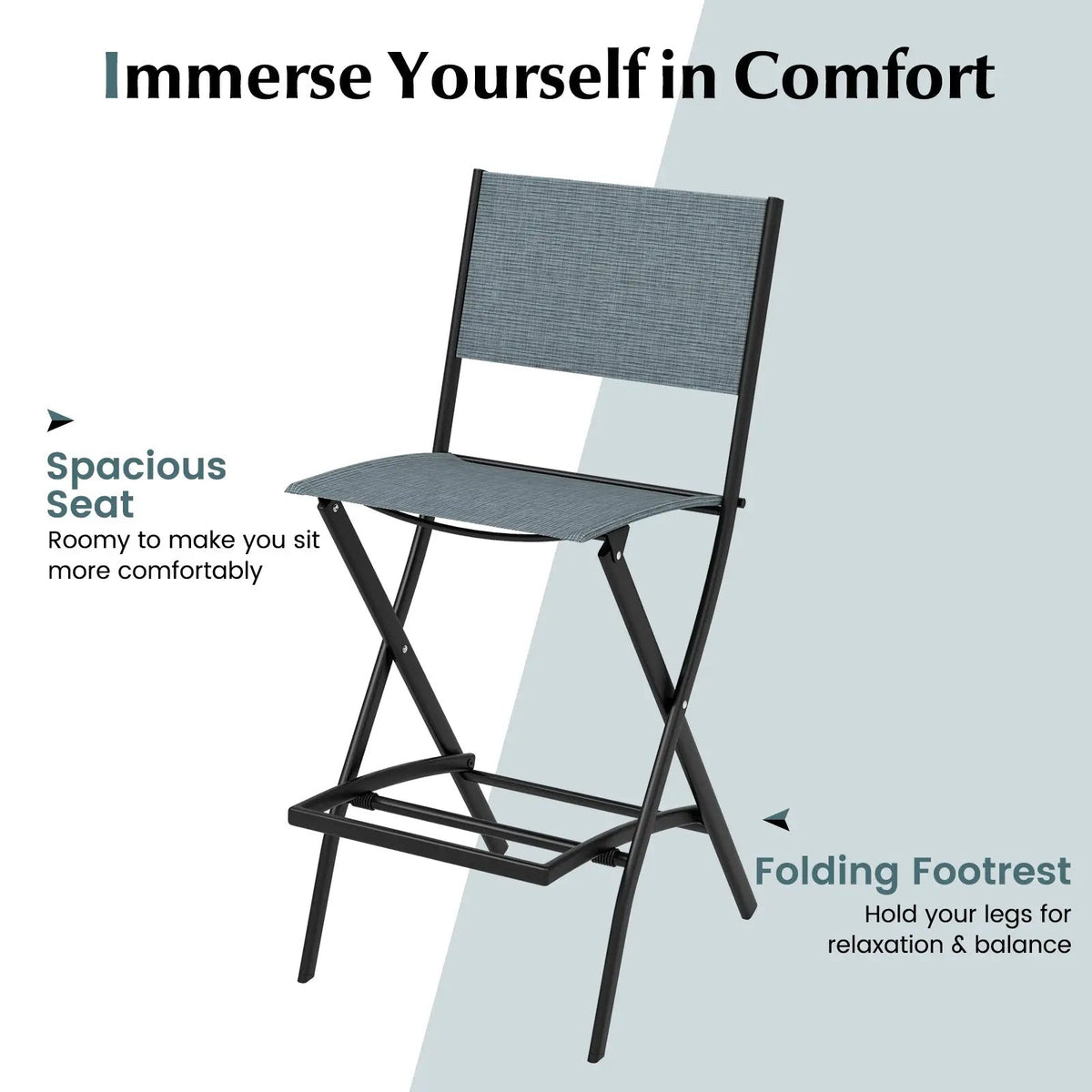 Folding Bar Stools Set of 2 Backrest Humanized Footrest by DirectDeals