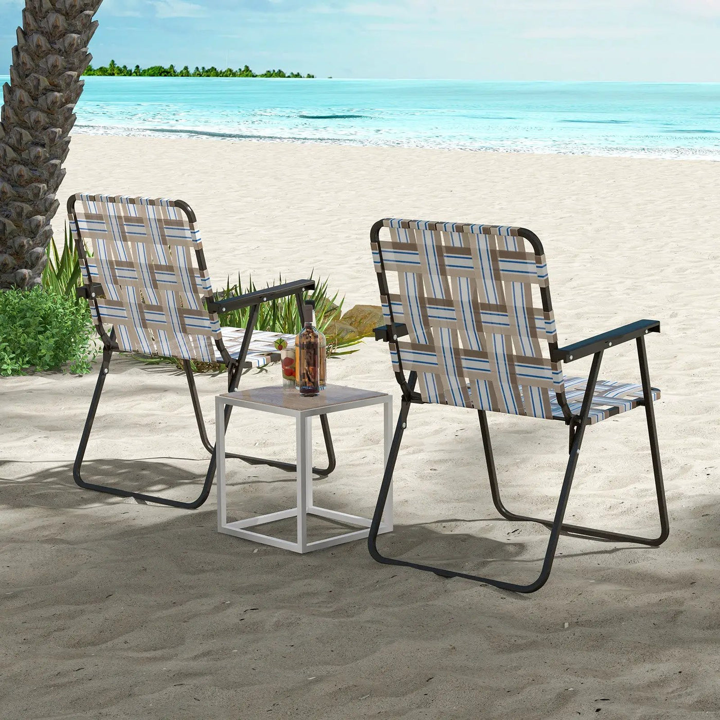 2 Pieces Folding Beach Chair Camping Lawn Webbing Chair by DirectDeals