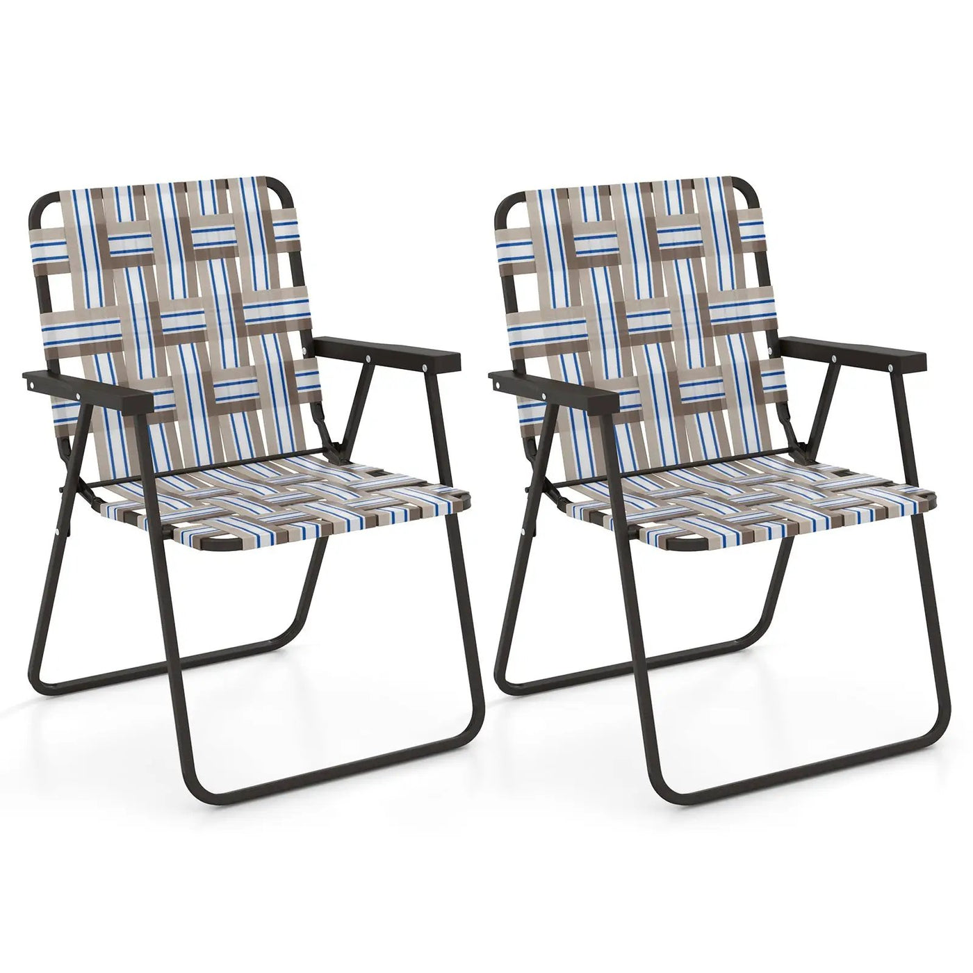 2 Pieces Folding Beach Chair Camping Lawn Webbing Chair by DirectDeals