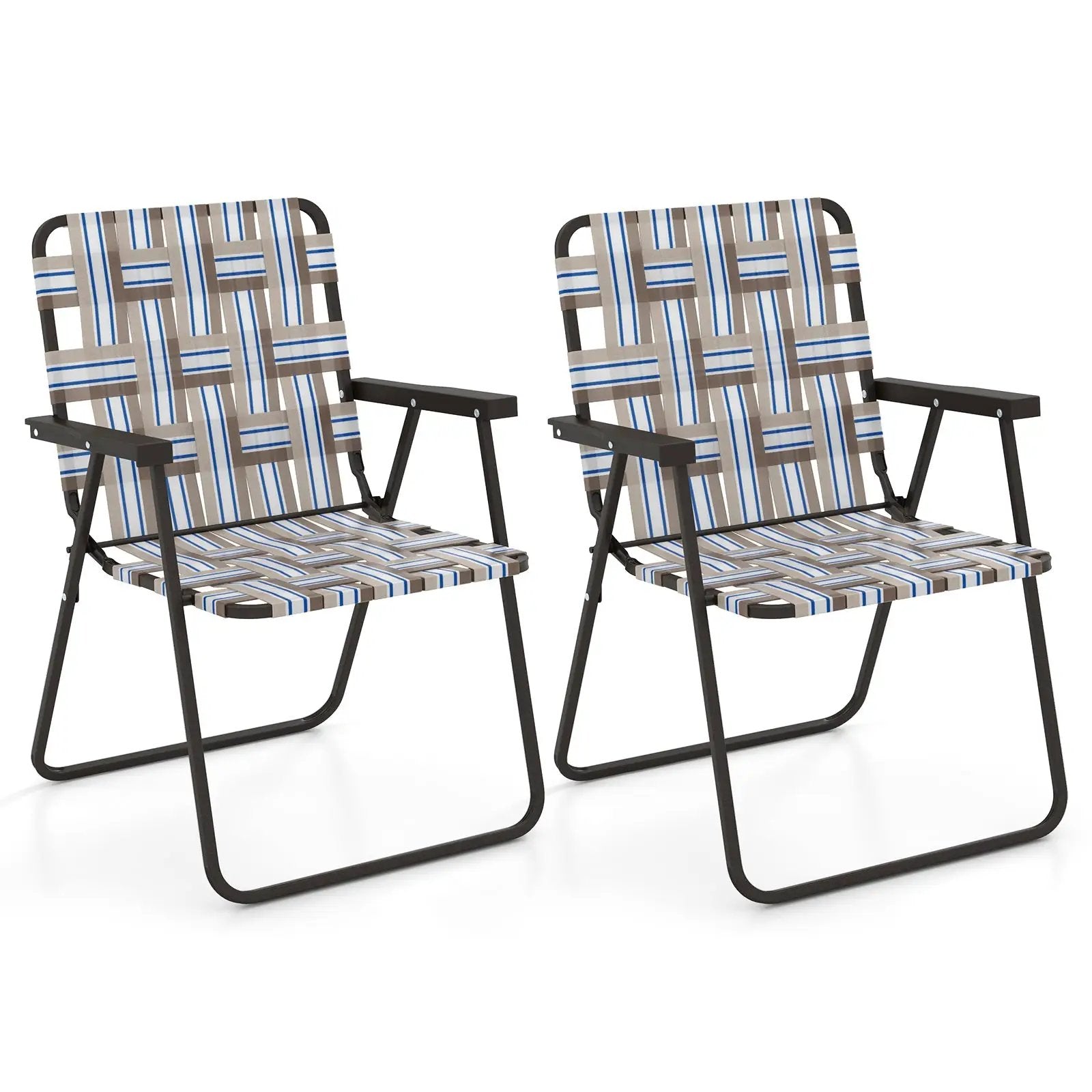 2 Pieces Folding Beach Chair Camping Lawn Webbing Chair by DirectDeals