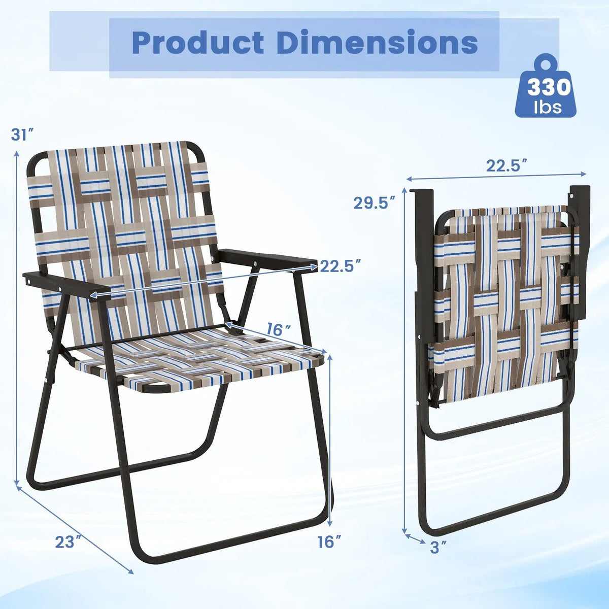 2 Pieces Folding Beach Chair Camping Lawn Webbing Chair by DirectDeals