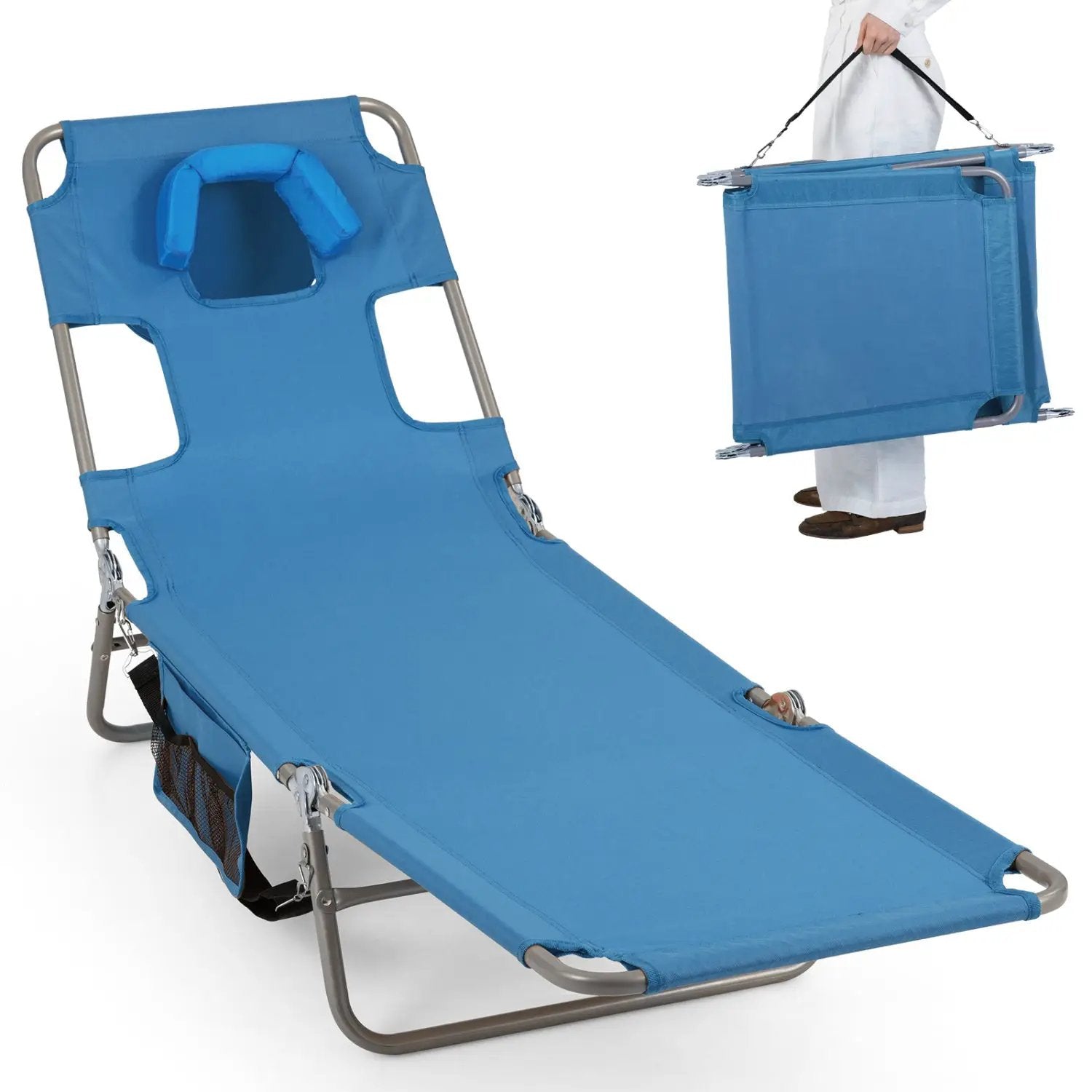 Folding Beach Lounge Chair with Adjustable Backrest for Lawn by DirectDeals