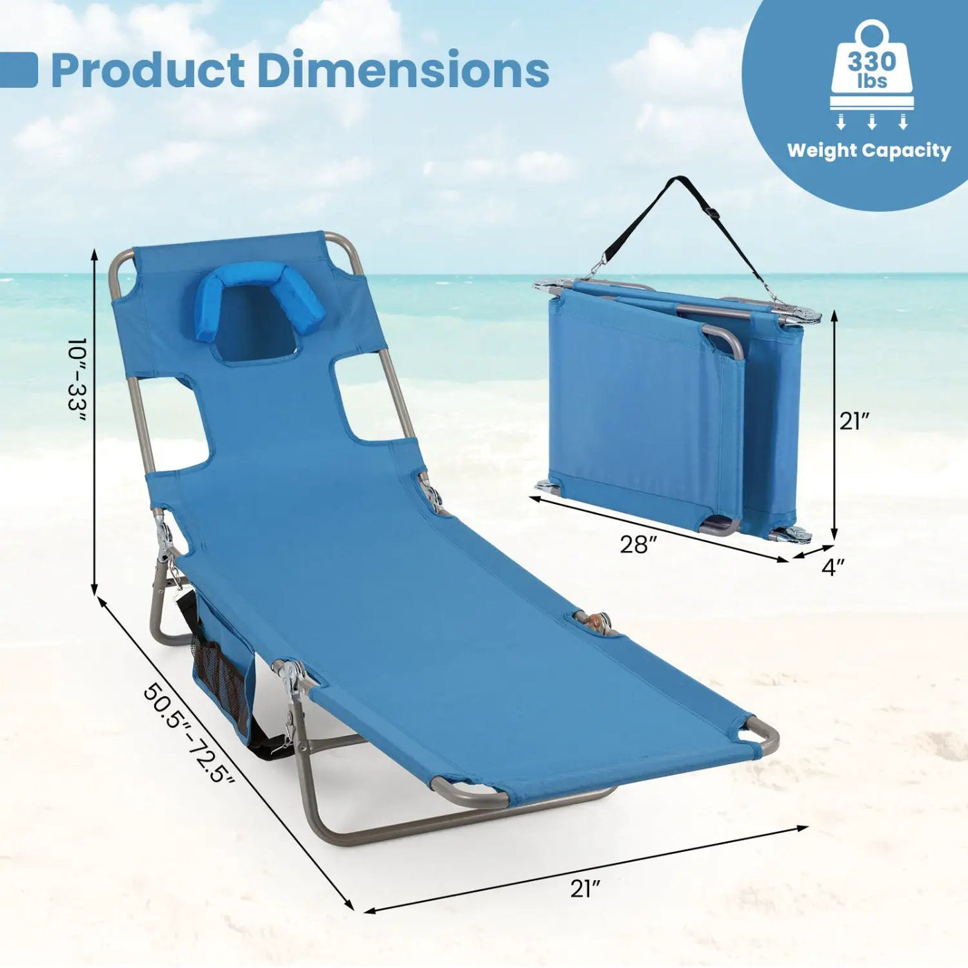 Folding Beach Lounge Chair with Adjustable Backrest for Lawn by DirectDeals