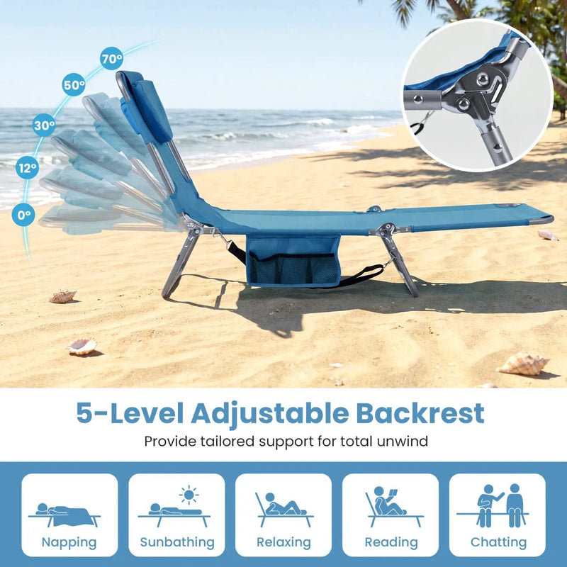 Folding Beach Lounge Chair with Adjustable Backrest for Lawn by DirectDeals