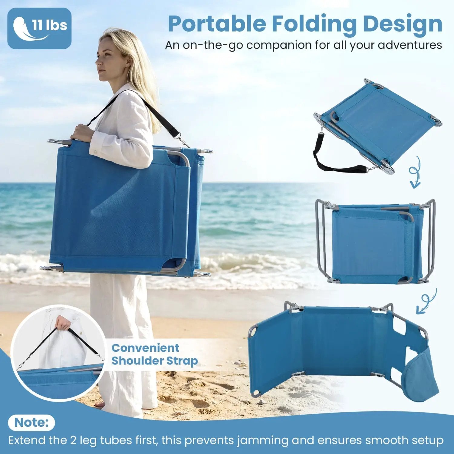 Folding Beach Lounge Chair with Adjustable Backrest for Lawn by DirectDeals