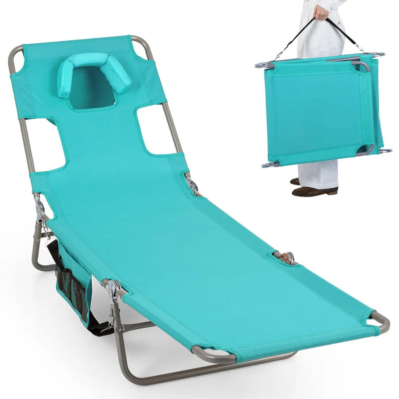 Folding Beach Lounge Chair with Adjustable Backrest for Lawn by DirectDeals
