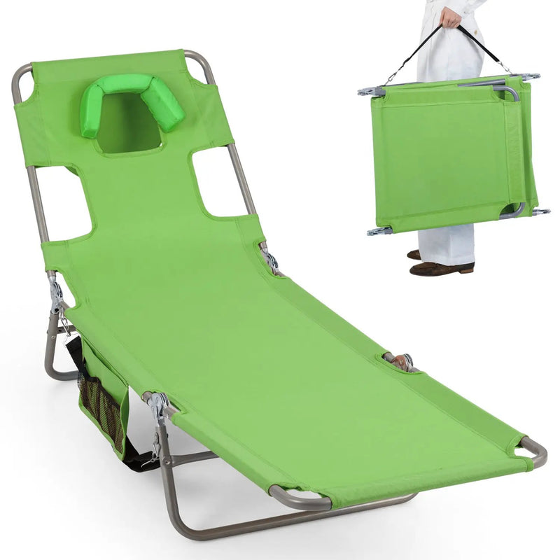 Folding Beach Lounge Chair with Adjustable Backrest for Lawn by DirectDeals