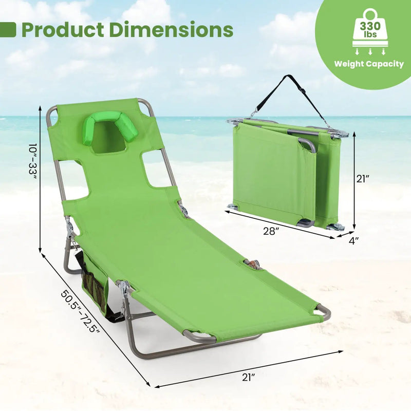 Folding Beach Lounge Chair with Adjustable Backrest for Lawn by DirectDeals