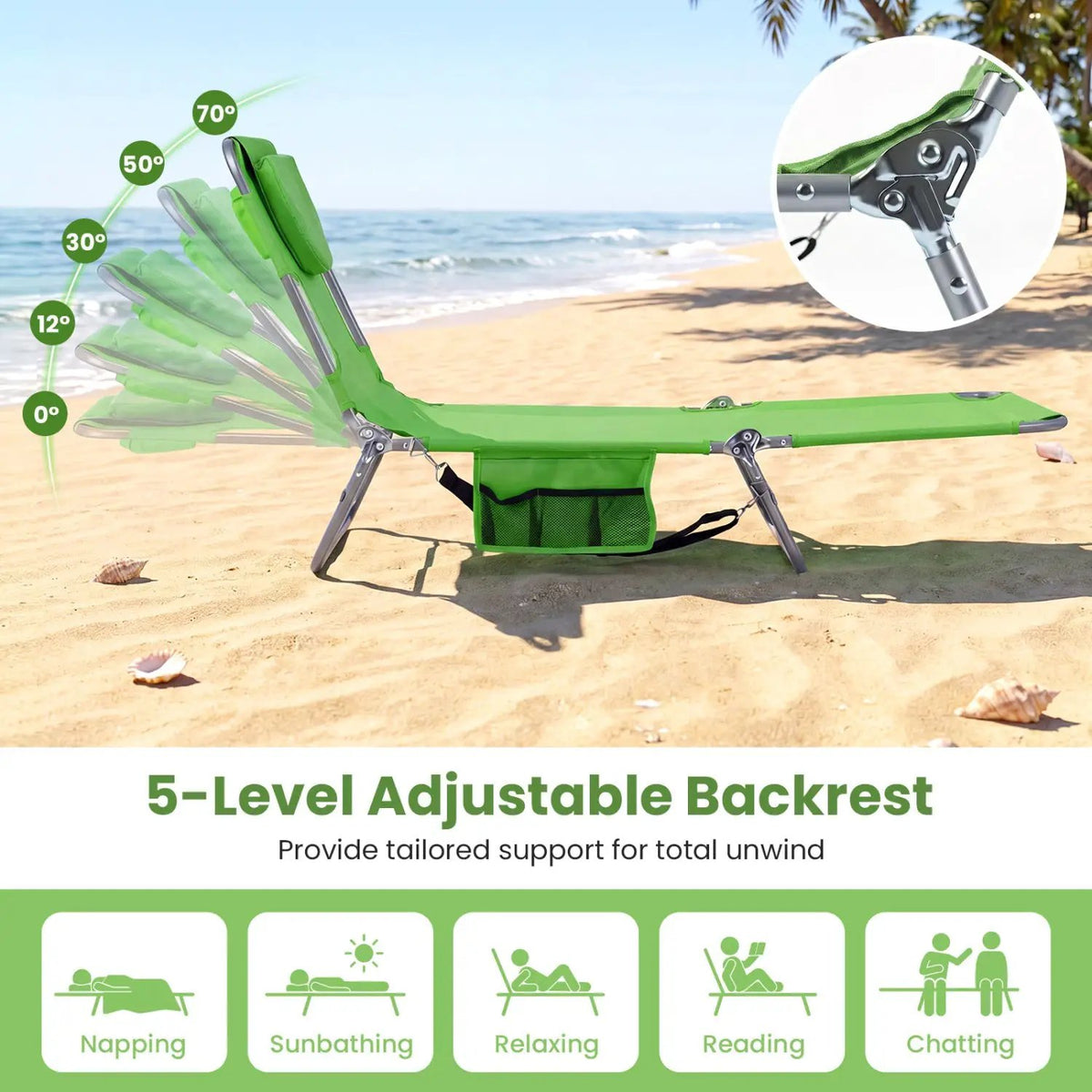 Folding Beach Lounge Chair with Adjustable Backrest for Lawn by DirectDeals