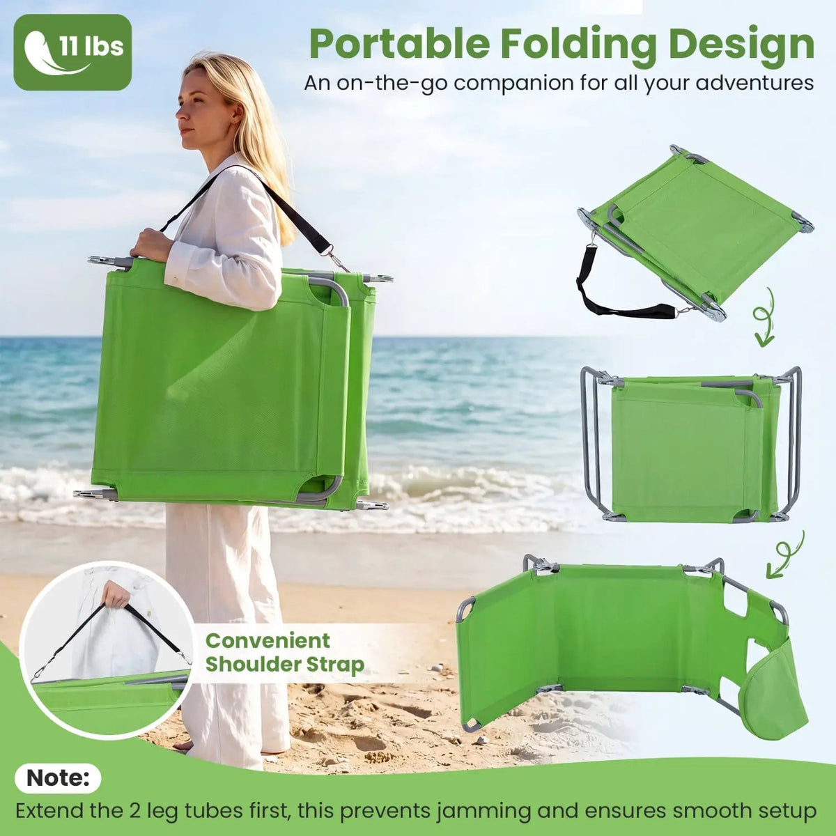Folding Beach Lounge Chair with Adjustable Backrest for Lawn by DirectDeals