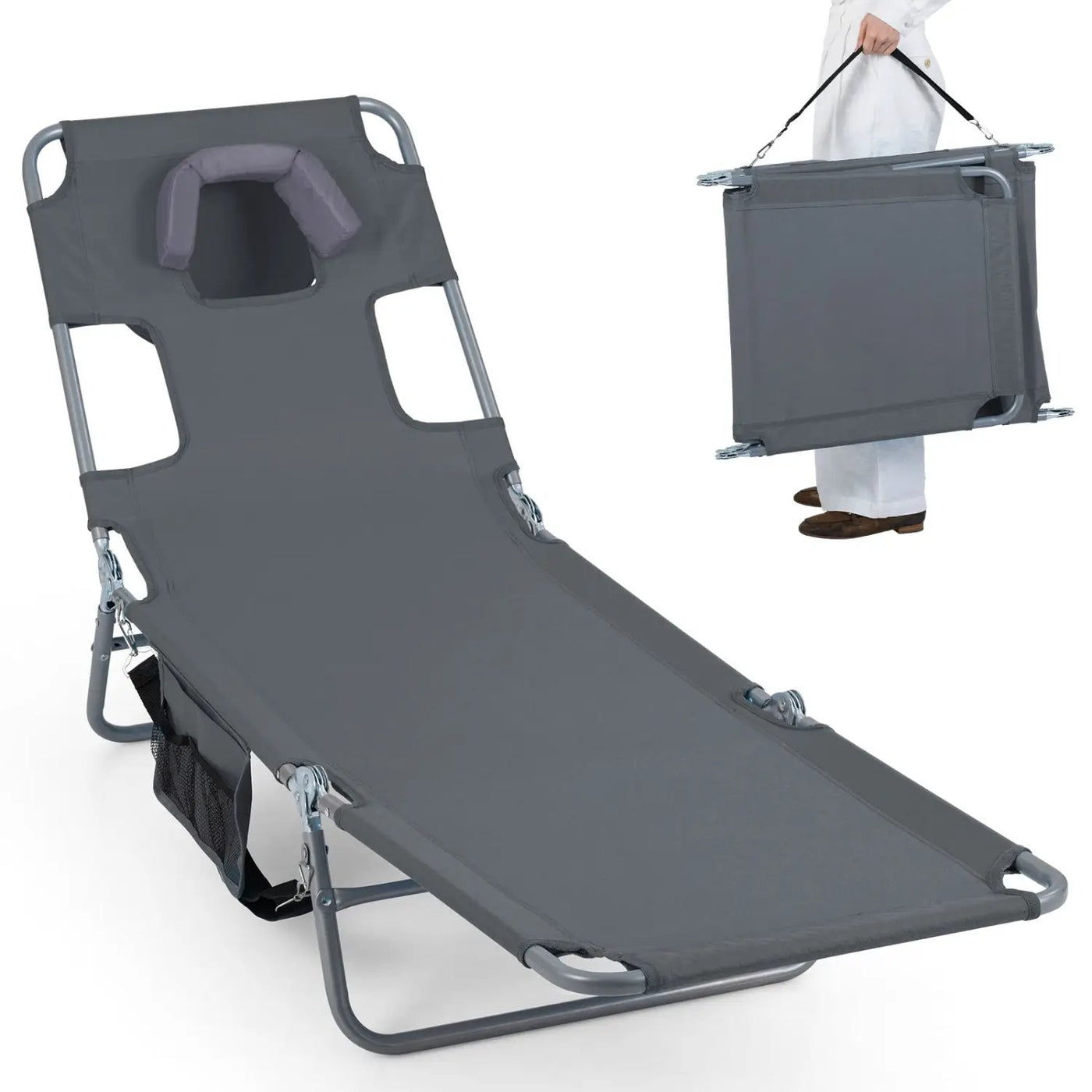 Folding Beach Lounge Chair with Adjustable Backrest for Lawn by DirectDeals