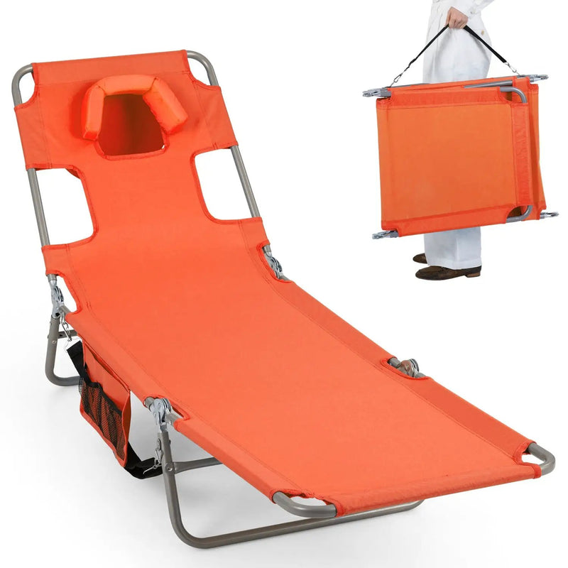 Folding Beach Lounge Chair with Adjustable Backrest for Lawn by DirectDeals