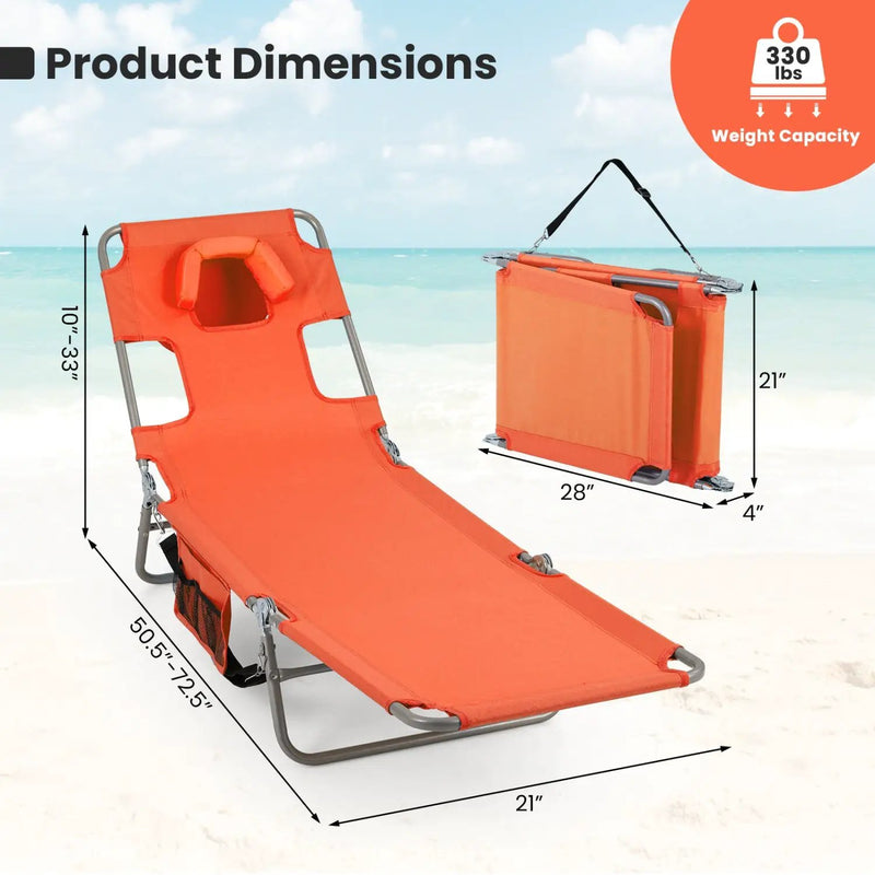 Folding Beach Lounge Chair with Adjustable Backrest for Lawn by DirectDeals