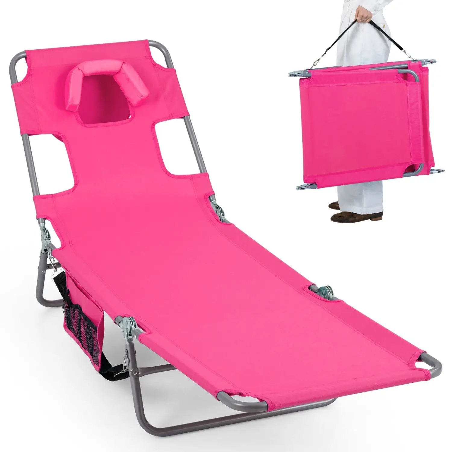 Folding Beach Lounge Chair with Adjustable Backrest for Lawn by DirectDeals