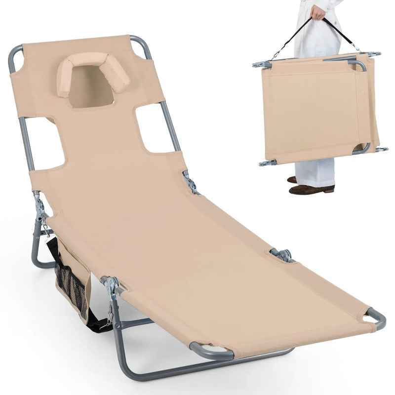 Folding Beach Lounge Chair with Adjustable Backrest for Lawn by DirectDeals