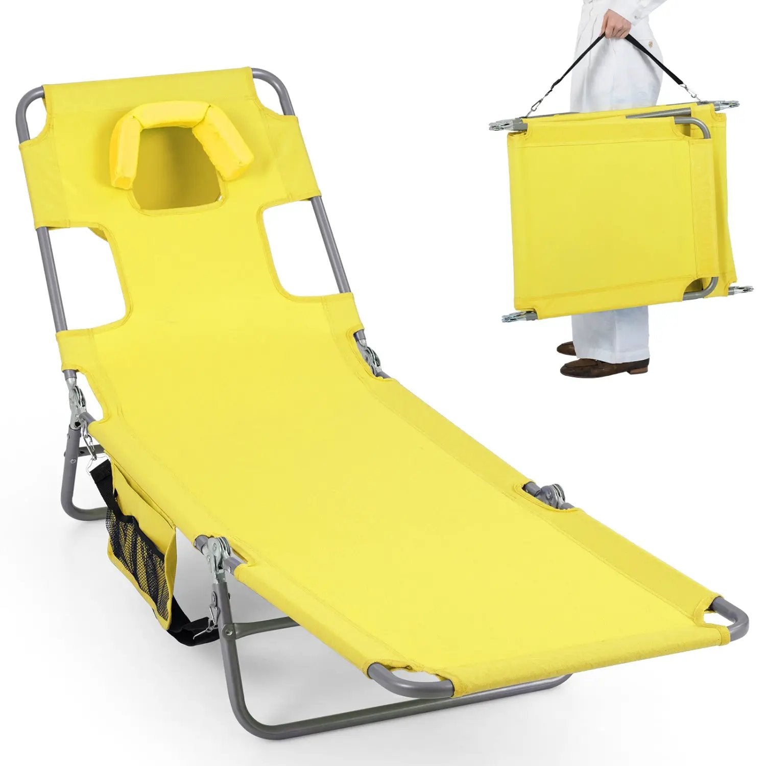 Folding Beach Lounge Chair with Adjustable Backrest for Lawn by DirectDeals